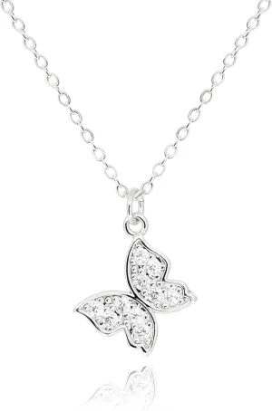 Dainty Sideways Butterfly Pendant Necklace for Women Rhodium Silver Cubic Zirconia Small Butterfly Charm Necklace Stainless Steel Jewelry Christmas Gifts [BFN-SW-S]
