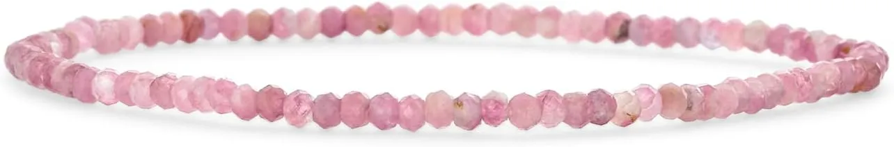 Dainty Tiny Caviar Rondell Bead Faceted Blue Larimar Red Garnet Black Pink Tourmaline Green Jade Genuine Gemstone Multi Strand Seed Bead Stretch Bracelet For Women Teen Adjustable Stacking Set
