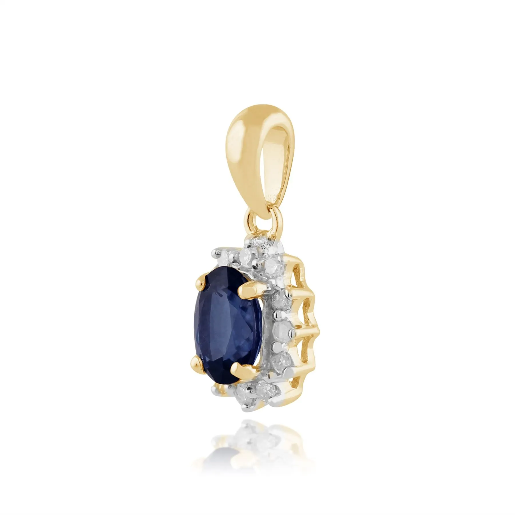 Damen 375 Gold 9ct Gelbgold Oval Kanchanaburi Saphir & Diamant Oval Halskette Blau 45cm