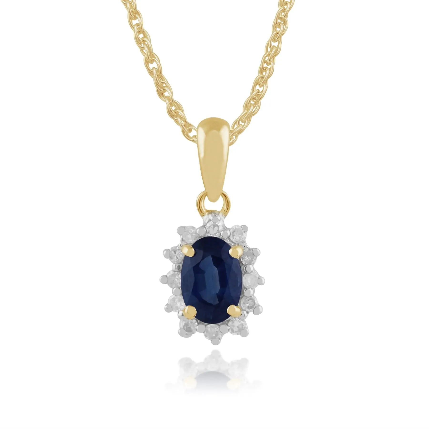 Damen 375 Gold 9ct Gelbgold Oval Kanchanaburi Saphir & Diamant Oval Halskette Blau 45cm