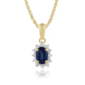 Damen 375 Gold 9ct Gelbgold Oval Kanchanaburi Saphir & Diamant Oval Halskette Blau 45cm