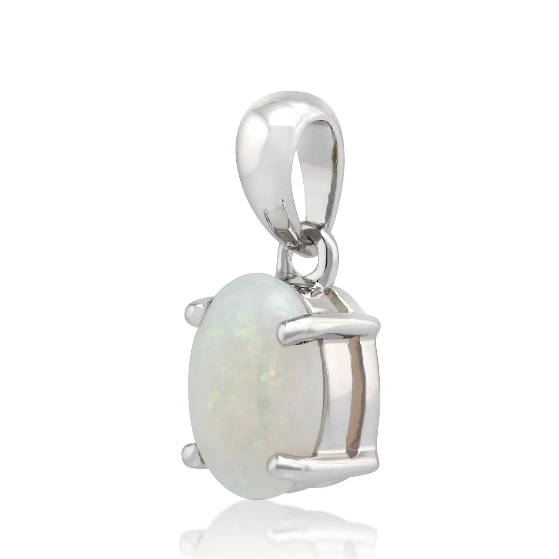 Damen 375 Gold 9ct Weißgold Oval Opal Classic Claw Anhänger Set Weiß 45cm