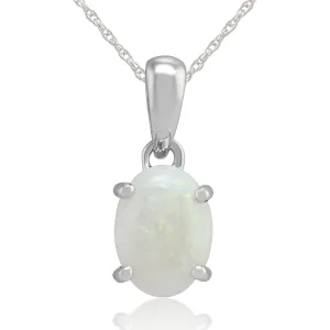 Damen 375 Gold 9ct Weißgold Oval Opal Classic Claw Anhänger Set Weiß 45cm