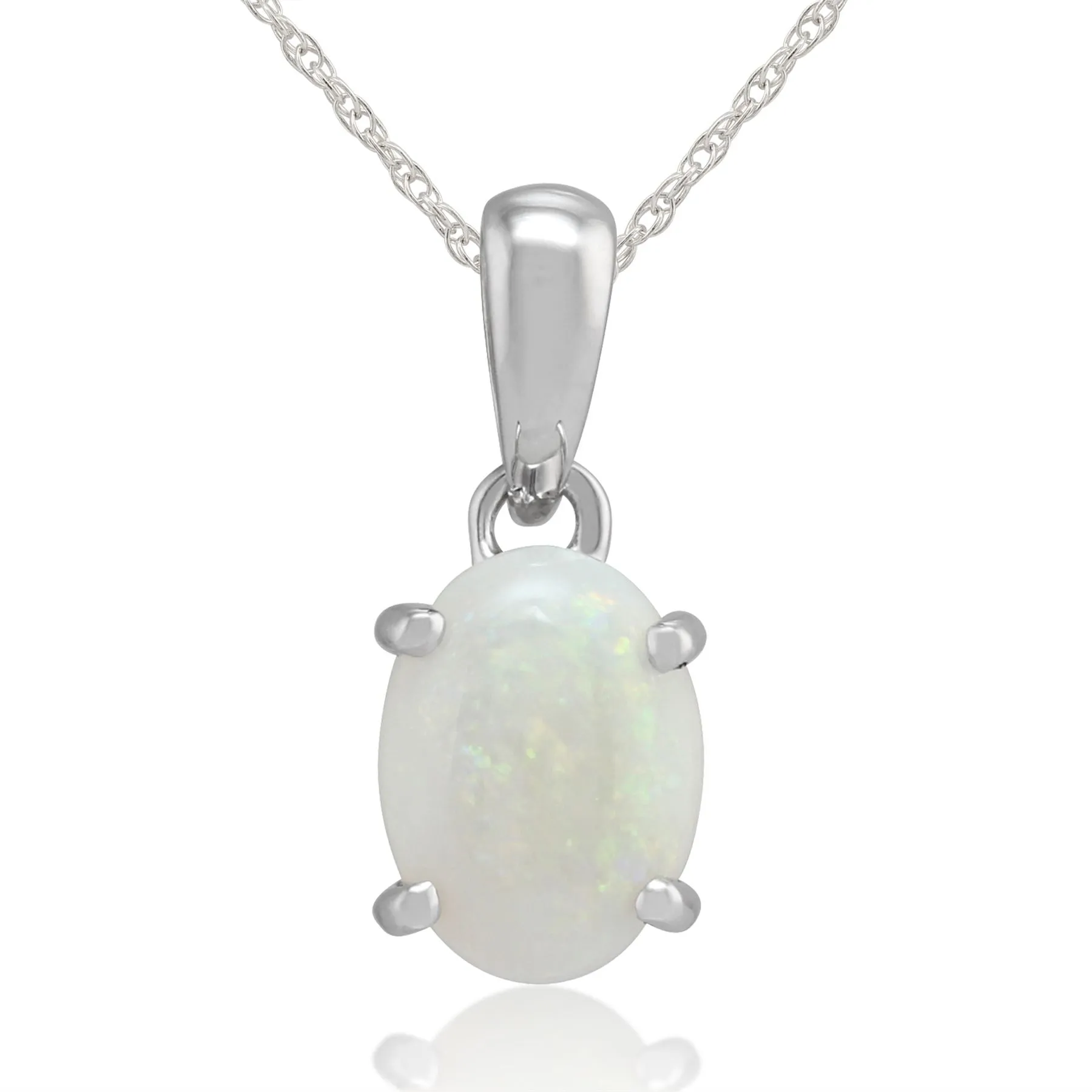 Damen 375 Gold 9ct Weißgold Oval Opal Classic Claw Anhänger Set Weiß 45cm