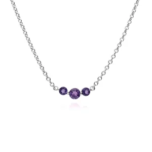 Damen Sterlingsilber Drei Stein Amethyst Rund Farbverlauf 45cm Halskette
