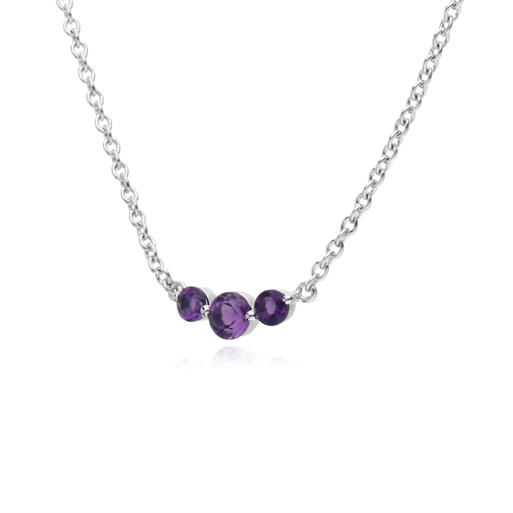 Damen Sterlingsilber Drei Stein Amethyst Rund Farbverlauf 45cm Halskette