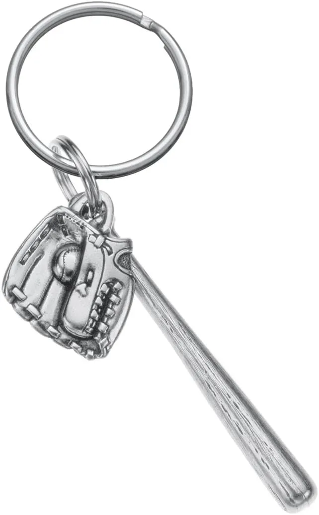 DANFORTH- Baseball Bat & Glove Keyring  Handcrafted Pewter Baseball Keychain - Made In USA