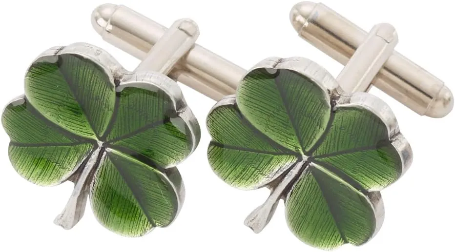 DANFORTH Four Leaf Clover Cufflinks for Men | Handcrafted Pewter Shamrock Cufflinks, Green St. Patricks Day Accessories, Made in USA