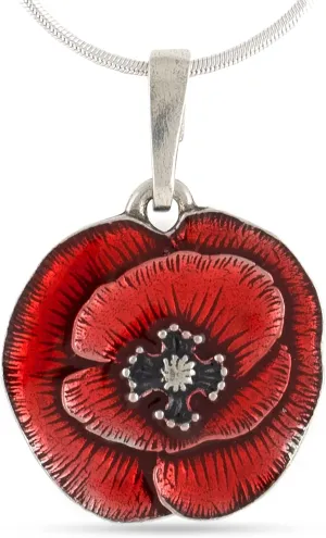 DANFORTH - Remembrance Poppy Snake Chain Necklace (Red)  Handcrafted Pewter Memorial Necklace  18  Made In USA