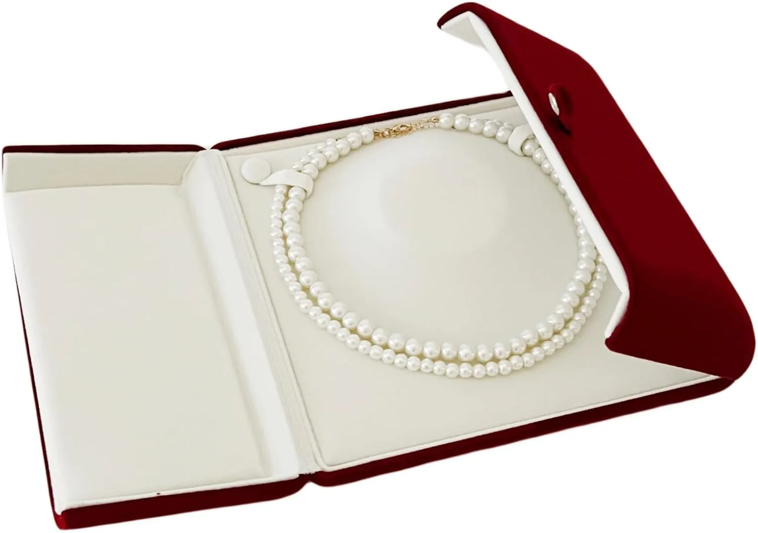 Dark Red Maroon Premium Quality Maroon Velvet Necklace Box Case Banquet Pearl Necklace Pearl Strands for Wedding Birthday Packaging High End (Jewelry is not included)