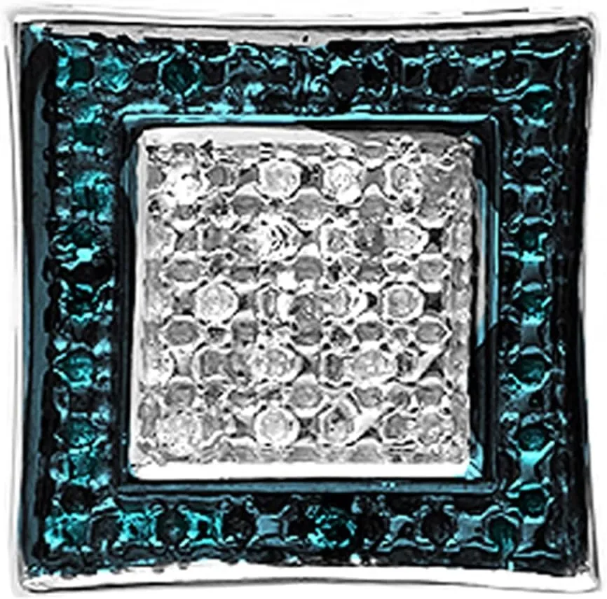 Dazzlingrock Collection 0.05 Carat (ctw) Round Blue & White Diamond Kite Shape Men's Stud Earring (1Pc Only) in 925 Sterling Silver