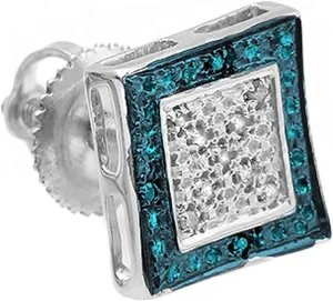 Dazzlingrock Collection 0.05 Carat (ctw) Round Blue & White Diamond Kite Shape Men's Stud Earring (1Pc Only) in 925 Sterling Silver