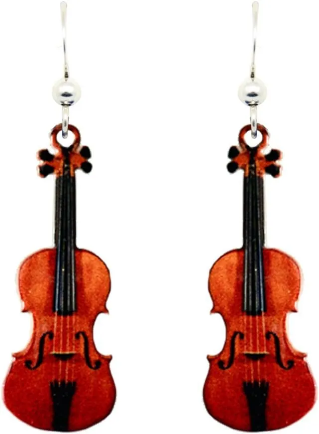 d'ears Classic Violin Earrings, Non-Tarnish Sterling Silver French Hook Ear Wire, made in the U.S.A. by a small family run business. great gift for music lovers