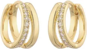 Delicate double hoop hollow zirconia earrings 14K thick golden plating light luxury niche design models Dating must-have