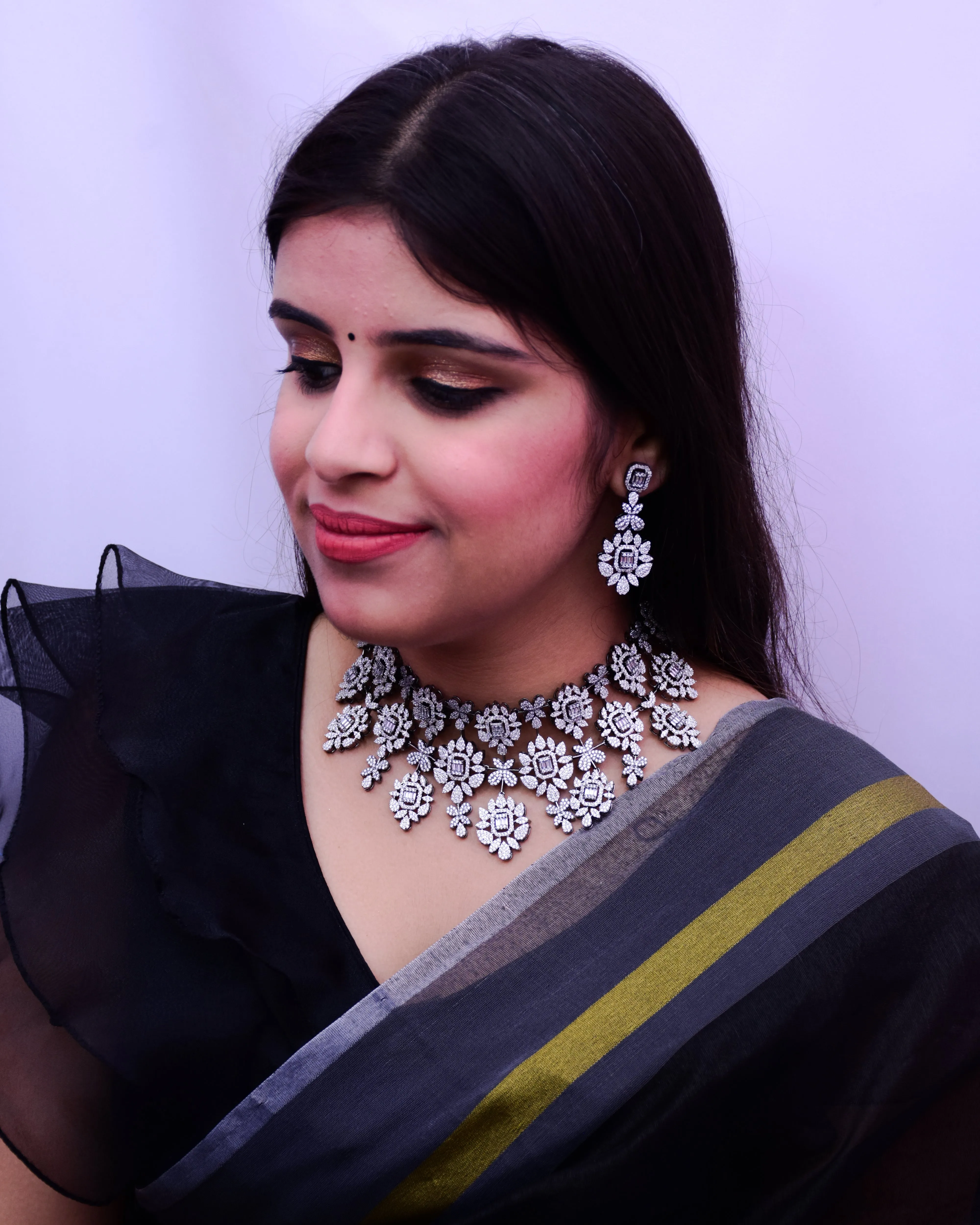 Designer Semi-Precious American Diamond & Necklace with Earrings (D680)