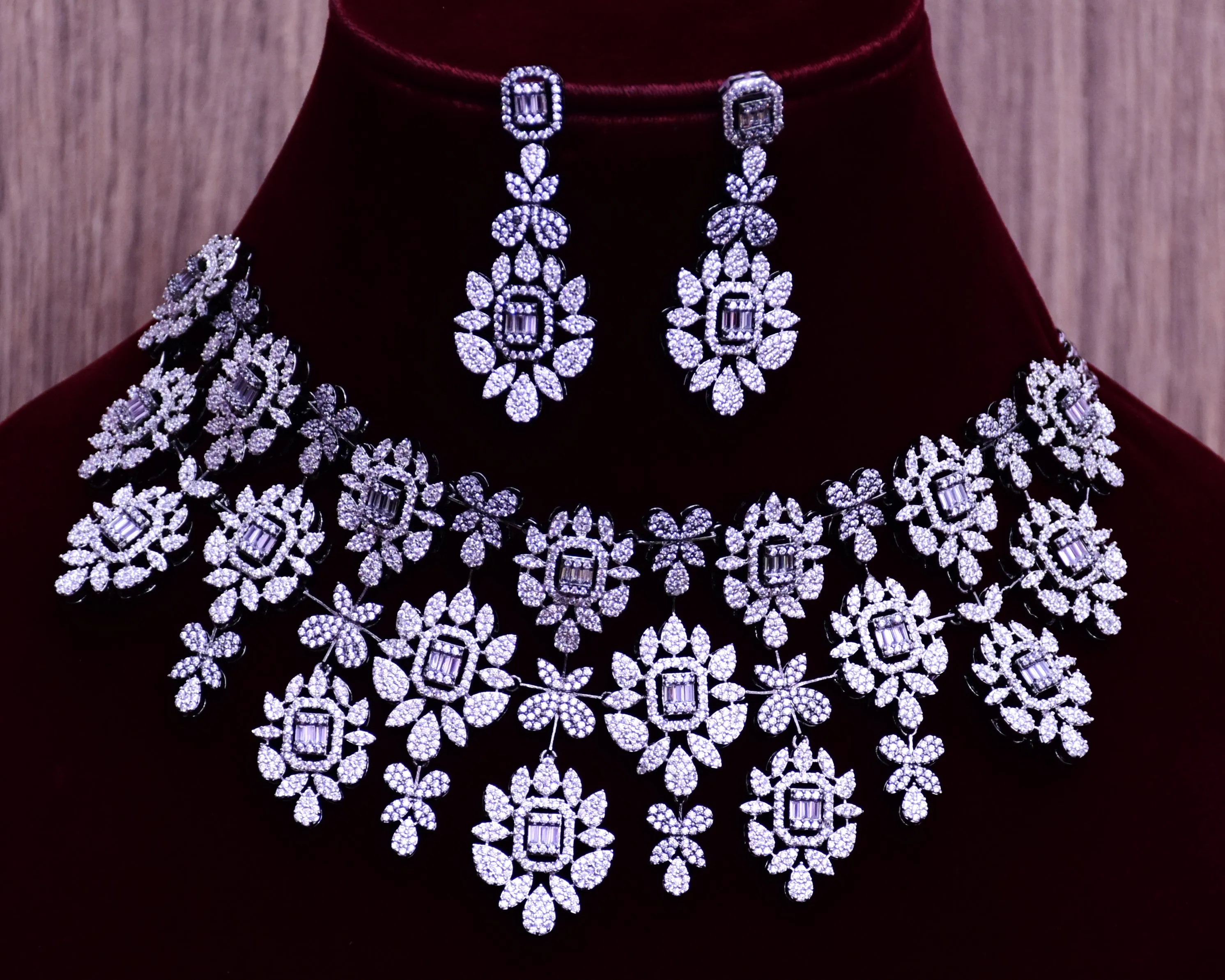 Designer Semi-Precious American Diamond & Necklace with Earrings (D680)