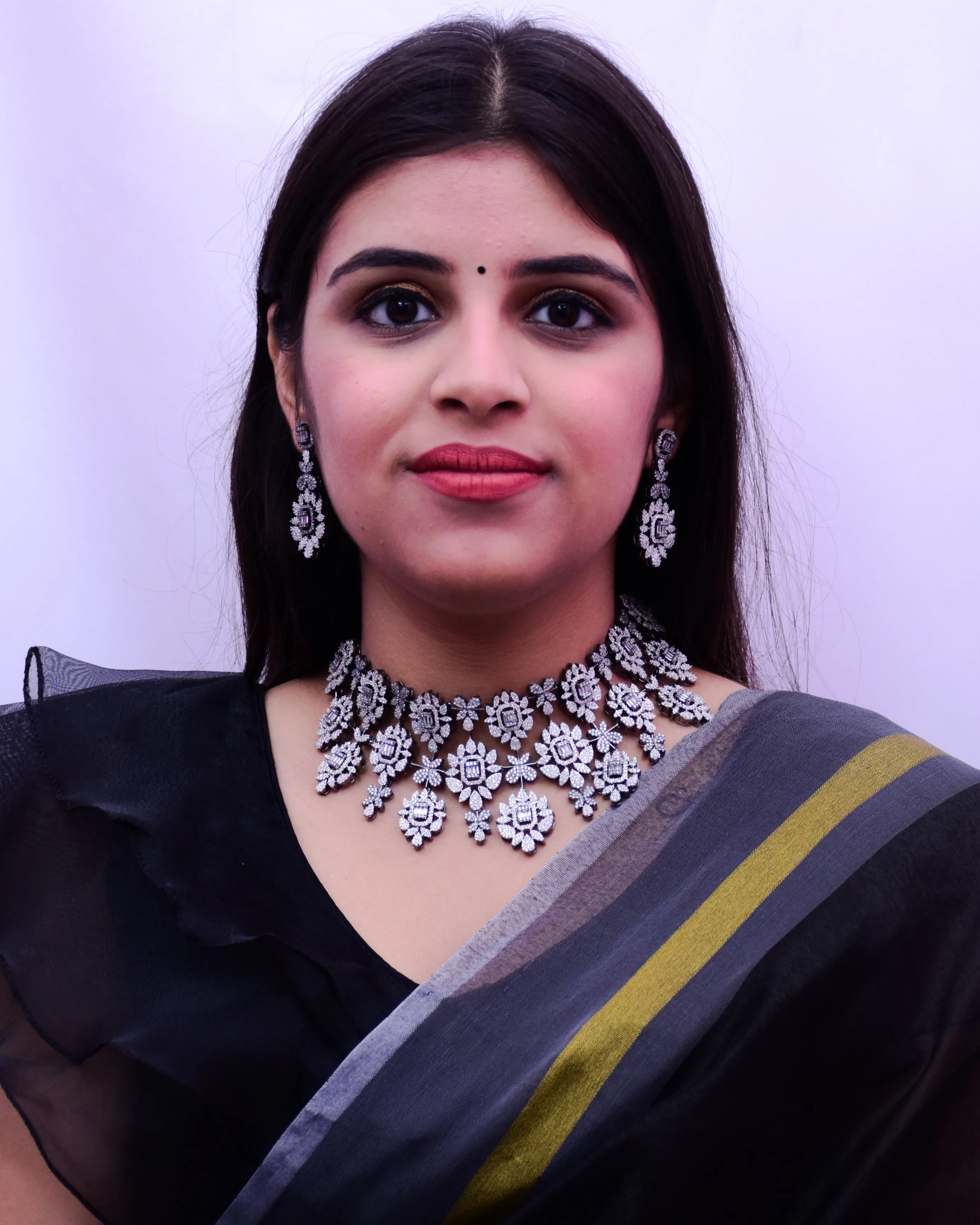 Designer Semi-Precious American Diamond & Necklace with Earrings (D680)