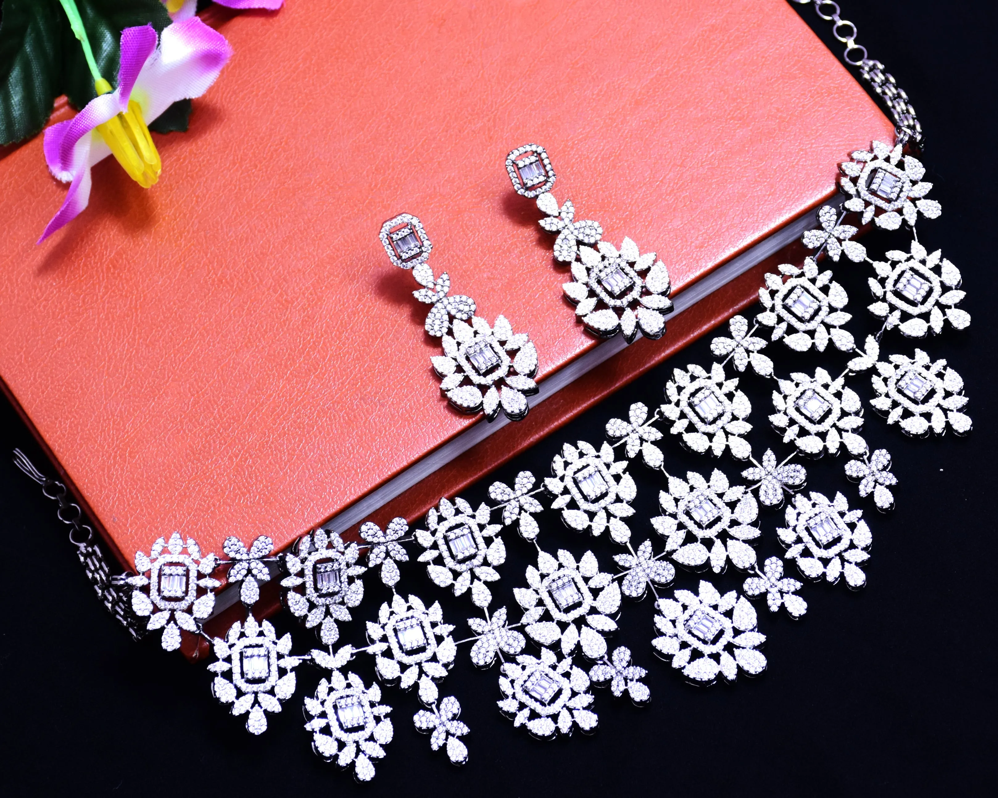 Designer Semi-Precious American Diamond & Necklace with Earrings (D680)