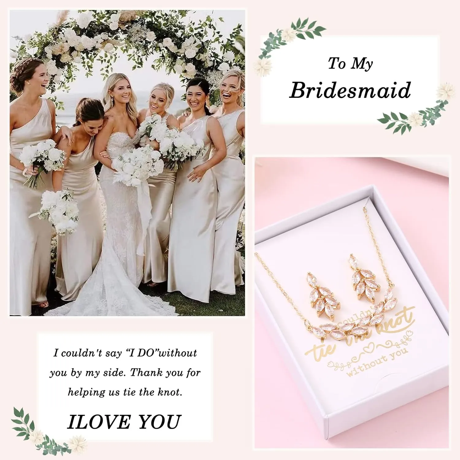 DHQH Bridesmaid Earrings Necklace Set Proposal Gifts Set for Women Leaf Pendant Necklace set of 4/6 Wedding Jewelry