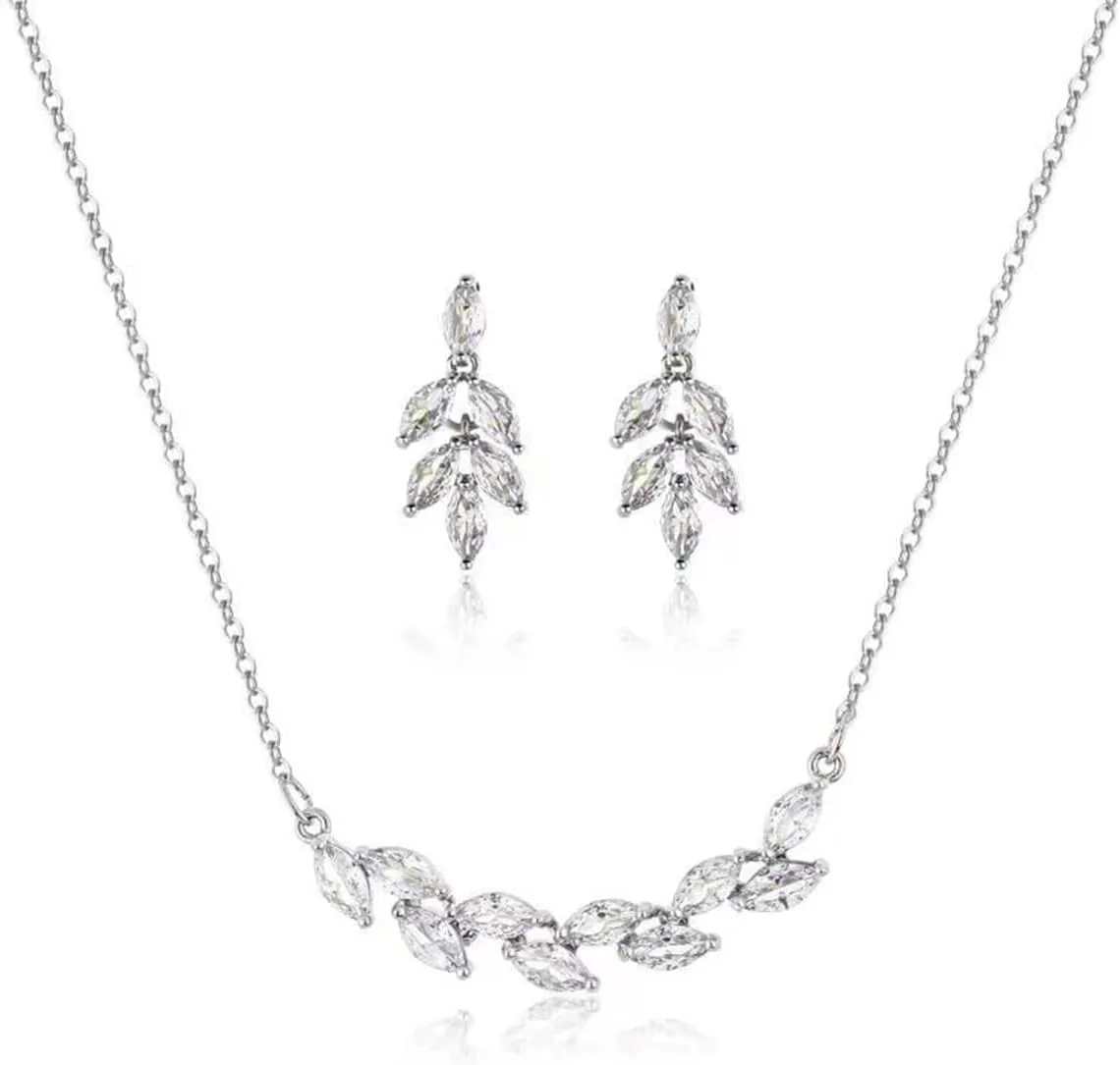 DHQH Bridesmaid Earrings Necklace Set Proposal Gifts Set for Women Leaf Pendant Necklace set of 4/6 Wedding Jewelry