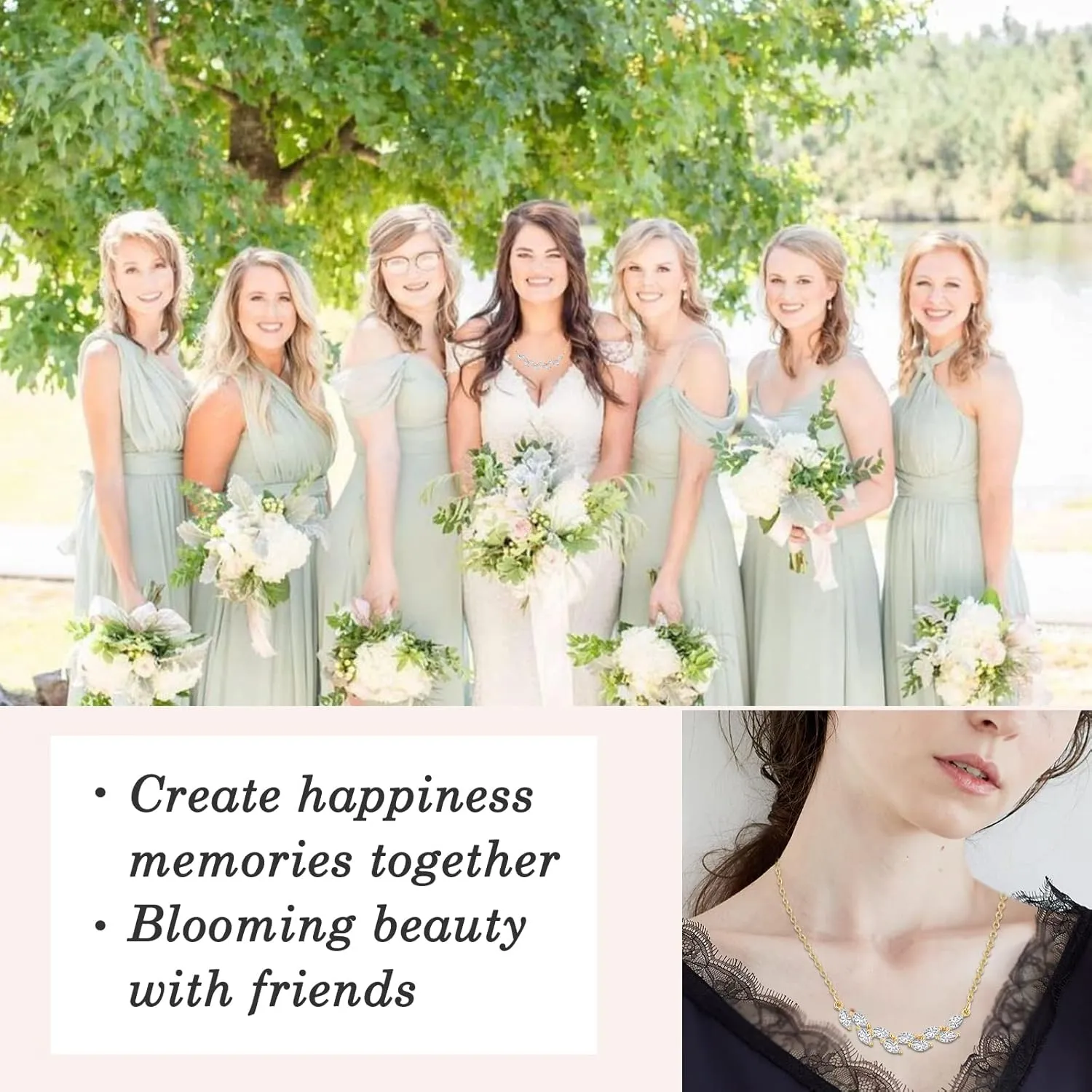 DHQH Bridesmaid Earrings Necklace Set Proposal Gifts Set for Women Leaf Pendant Necklace set of 4/6 Wedding Jewelry