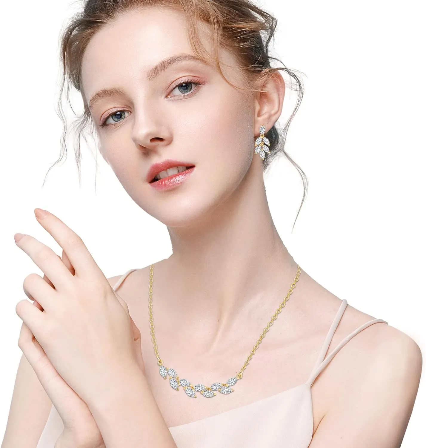 DHQH Bridesmaid Earrings Necklace Set Proposal Gifts Set for Women Leaf Pendant Necklace set of 4/6 Wedding Jewelry