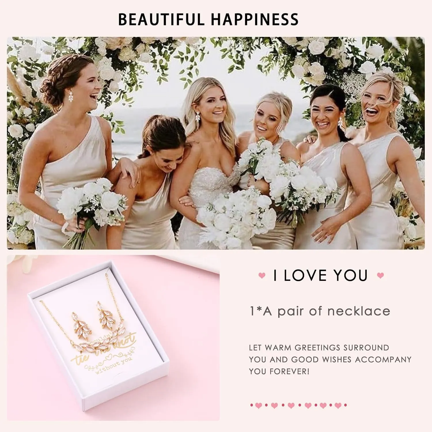 DHQH Bridesmaid Earrings Necklace Set Proposal Gifts Set for Women Leaf Pendant Necklace set of 4/6 Wedding Jewelry