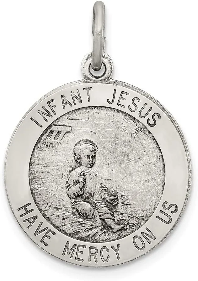 Diamond2Deal 925 Sterling Silver Antiqued Infant Jesus Medal Pendant (L- 17 mm, W- 11 mm)