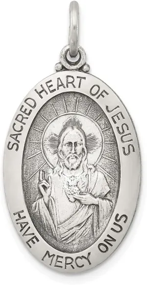 Diamond2Deal 925 Sterling Silver Antiqued Sacred Heart of Jesus Medal Pendant (L- 26 mm W- 14 mm)