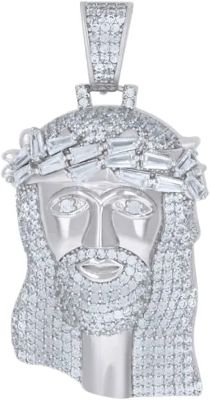 Diamond2Deal 925 Sterling Silver Baguette Cubic Zirconia Jesus Religious Charm Pendant