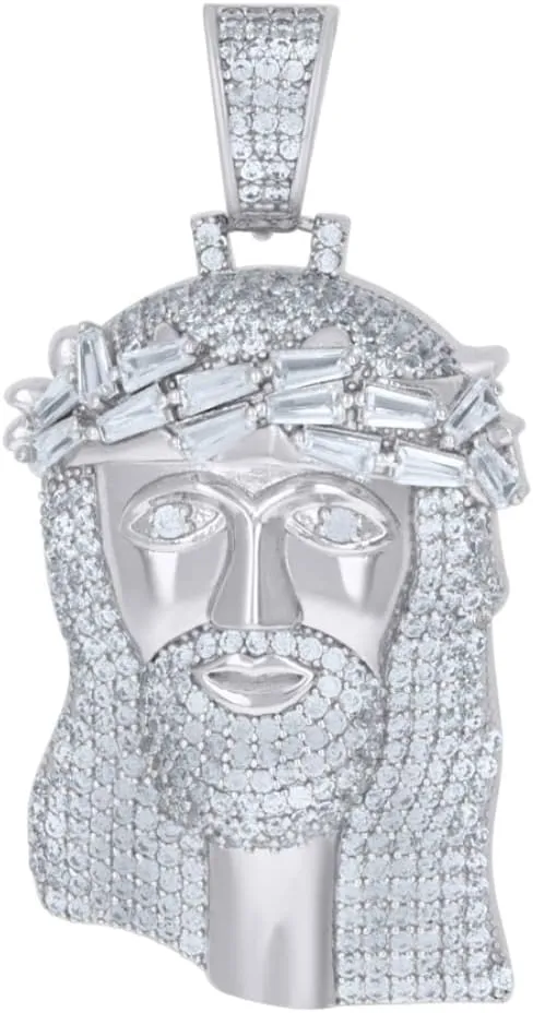 Diamond2Deal 925 Sterling Silver Baguette Cubic Zirconia Jesus Religious Charm Pendant