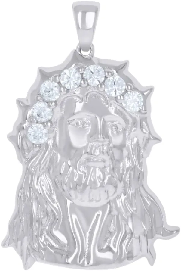 Diamond2Deal 925 Sterling Silver Cubic Zirconia Jesus Religious Charm Pendant