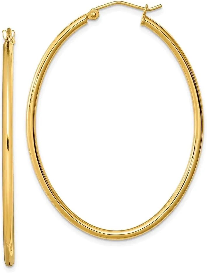Diamond2Deal 925 Sterling Silver Gold Plated Oval Hollow Hoop Earrings (Length 1.81 in, Width 1.46 in)