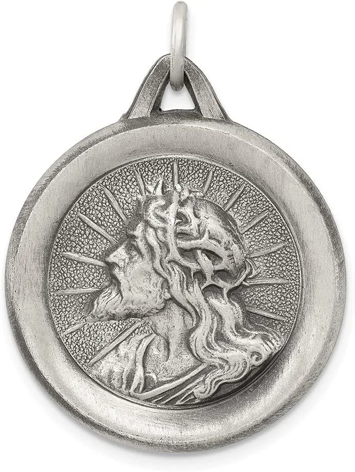 Diamond2Deal 925 Sterling Silver Jesus Medal Pendant (L- 31 mm W- 24 mm)