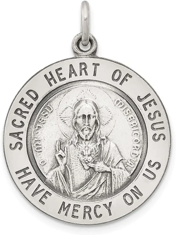 Diamond2Deal 925 Sterling Silver Sacred Heart of Jesus Medal Pendant (L- 30 mm W- 22 mm)