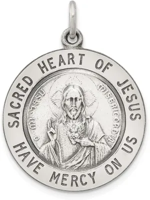 Diamond2Deal 925 Sterling Silver Sacred Heart of Jesus Medal Pendant (L- 30 mm W- 22 mm)