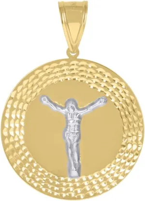 Diamond2Deal Mothers Day Gifts 10K Gold Two-Tone Diamond-Cut Jesus Religious Charm Pendant for Mom
