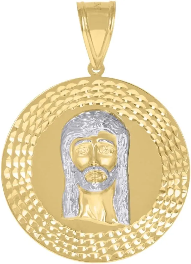 Diamond2Deal Mothers Day Gifts 10K Gold Two-Tone Diamond-Cut Jesus Religious Charm Pendant for Mom