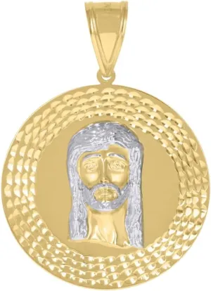 Diamond2Deal Mothers Day Gifts 10K Gold Two-Tone Diamond-Cut Jesus Religious Charm Pendant for Mom