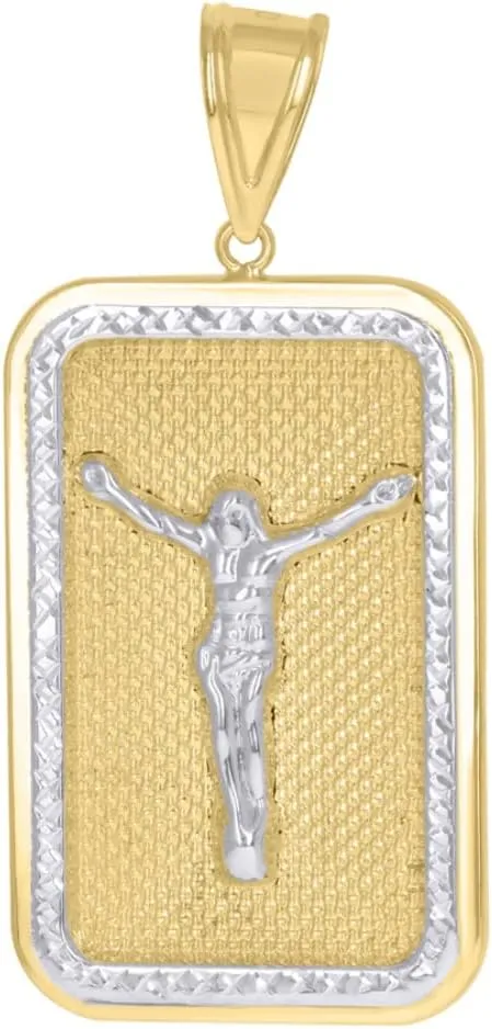Diamond2Deal Mothers Day Gifts 10K Gold Two-Tone Diamond-Cut Textured Jesus Religious Charm Pendant for Mom