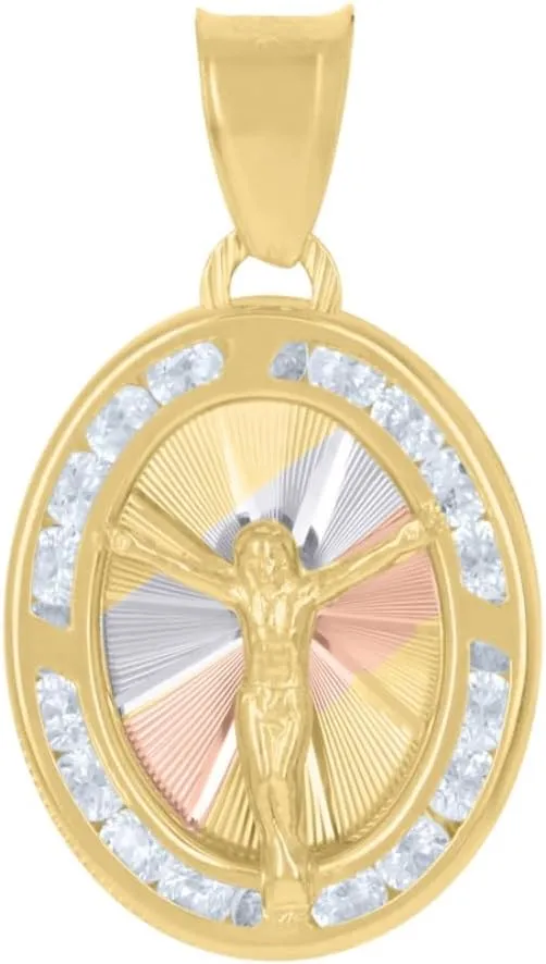 Diamond2Deal Mothers Day Gifts 10k Tri-Color Gold Cubic Zirconia Crucifix Jesus Religious Charm Pendant for Mom
