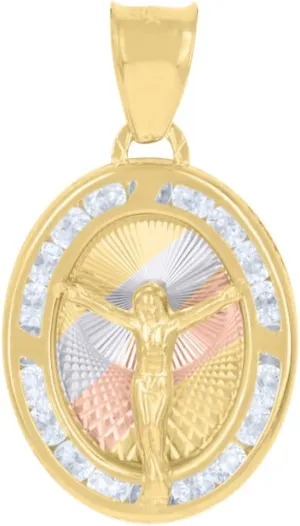 Diamond2Deal Mothers Day Gifts 10k Tri-Color Gold Cubic Zirconia Crucifix Jesus Religious Charm Pendant for Mom