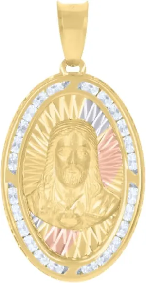 Diamond2Deal Mothers Day Gifts 10k Tri-Color Gold Cubic Zirconia Jesus Religious Charm Pendant for Mom