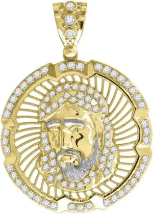 Diamond2Deal Mothers Day Gifts 10K Two-Tone Gold Cubic Zirconia Jesus Medal Pendant for Momlion Religious Charm Pendant for Mom