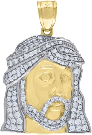 Diamond2Deal Mothers Day Gifts 10K Two-Tone Gold Cubic Zirconia Jesus Religious Charm Pendant for Mom