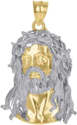 Diamond2Deal Mothers Day Gifts 10k Two-Tone Gold Textured Jesus Religious Charm Pendant for Mom