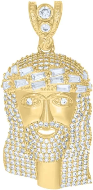 Diamond2Deal Mothers Day Gifts 10k Yellow Gold Baguette Round Cubic-Zirconia Jesus Religious Charm Pendant for Mom