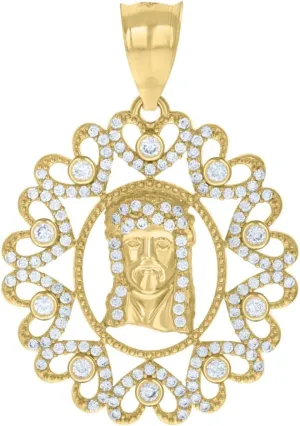 Diamond2Deal Mothers Day Gifts 10k Yellow Gold Cubic-Zirconia Jesus Religious Charm Pendant for Mom