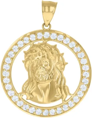 Diamond2Deal Mothers Day Gifts 10k Yellow Gold Cubic-Zirconia Medal Pendant for Momlion Jesus Religious Charm Pendant for Mom