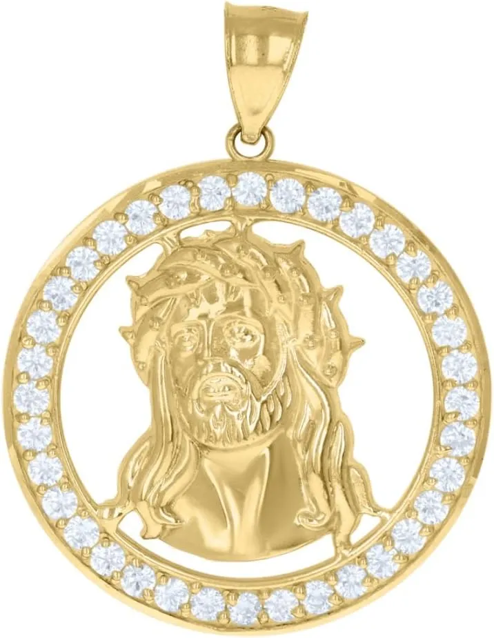 Diamond2Deal Mothers Day Gifts 10k Yellow Gold Cubic-Zirconia Medal Pendant for Momlion Jesus Religious Charm Pendant for Mom